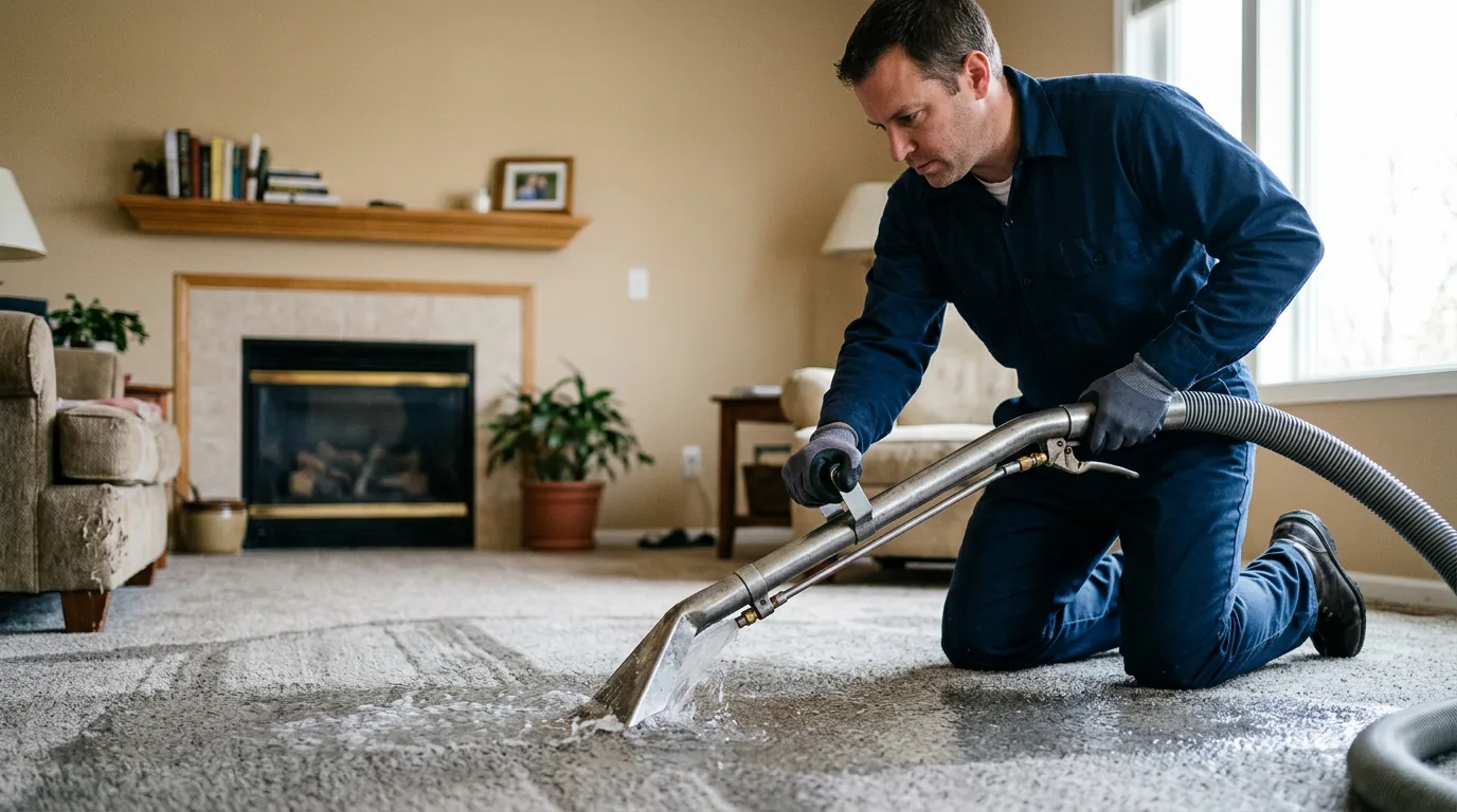 Water damage restoration technician working near Apache, OK